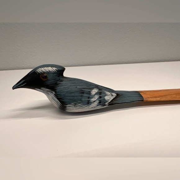 Vintage Hand Carved & Painted Wood Blue Jay Bird Letter Opener - Picture 2 of 7